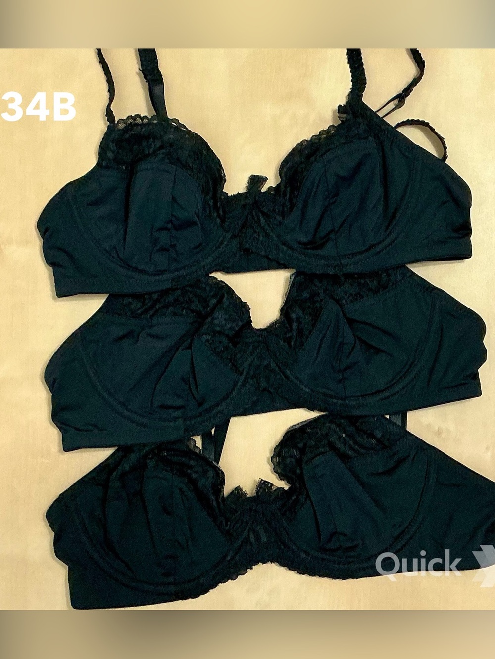 34B - New Black Lace Soft Cup Underwire Bras - 3 pcs set